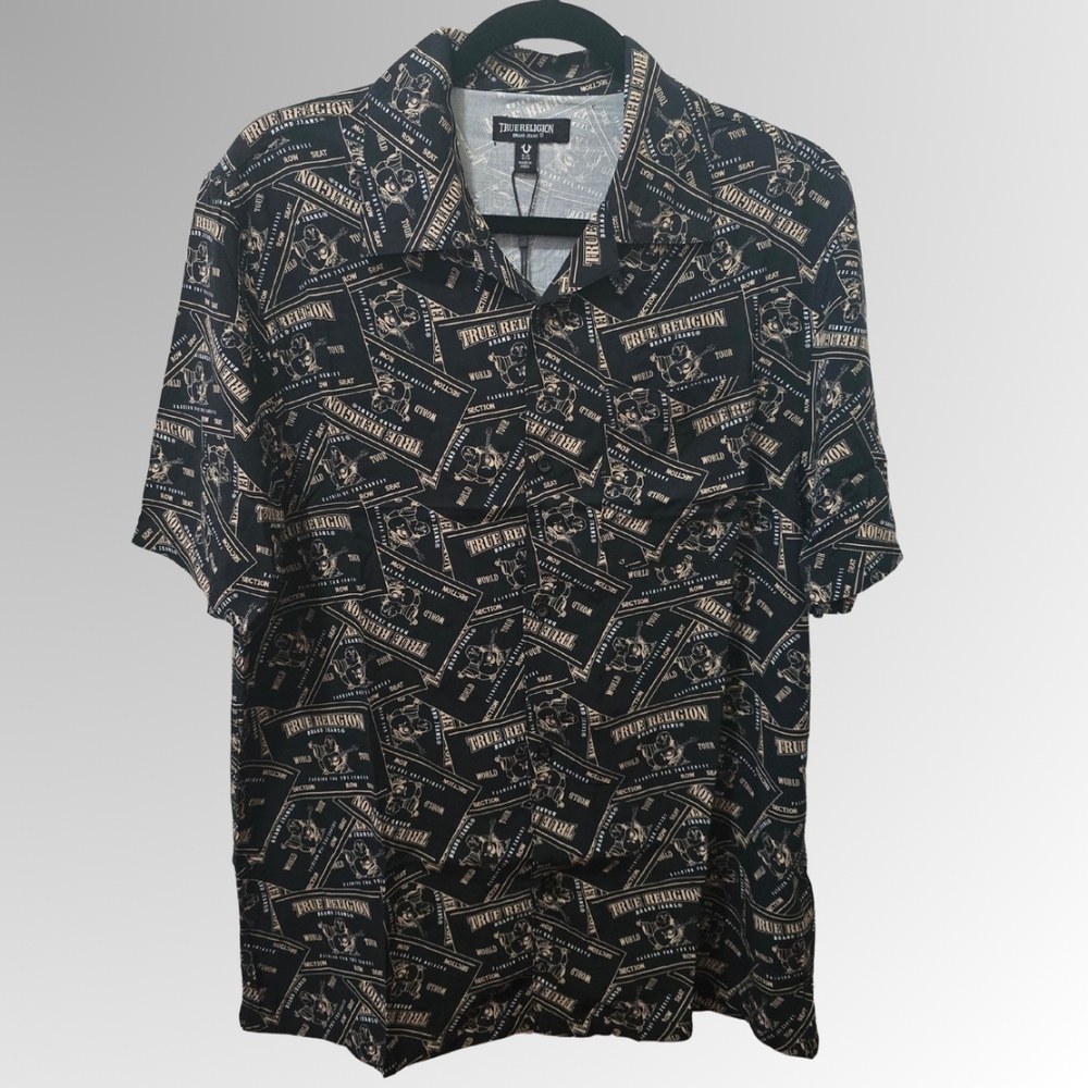 True Religion Black and Cream Graphic Men's Shirt